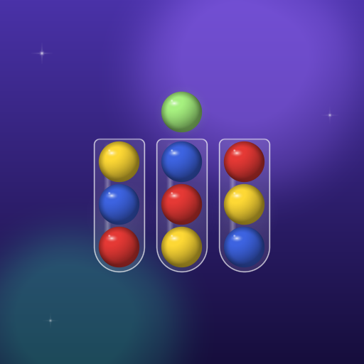 Color Quest: Ball Sort Puzzle app icon showing a glass tube holding red, yellow and blue balls with a green ball above it